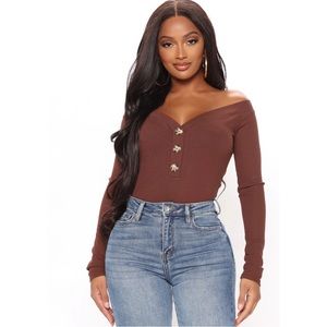 Off the Shoulder V neck long sleeve bodysuit
